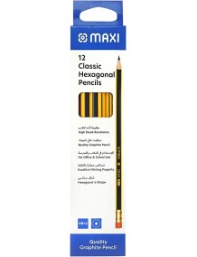 Maxi Classic Hexagonal Graphite Pencil HB With Rubber Tip, Box of 12, Black