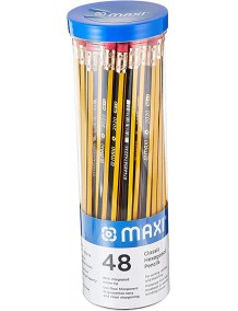 Maxi Classic Hexagonal Graphite Pencil Hb With Eraser Tip Jar Of 48Pc, Black