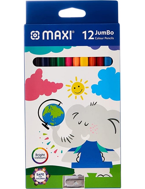 Maxi Jumbo Jumbo Ergonomic Triangular Coloured Pencils 12 Colour + Jumbo Sharpener In A Cardboard Box